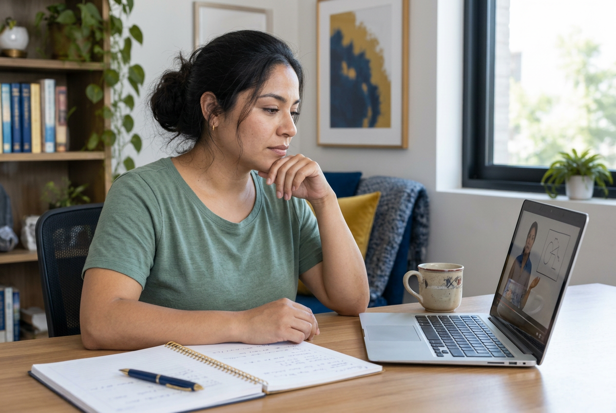 Adult learner studying a VIDA course online from home